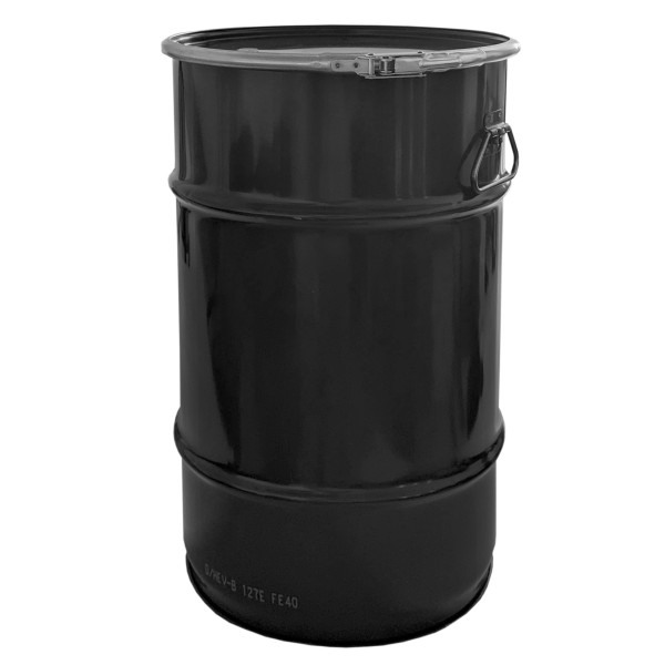 Stahlfass 60 Liter Deckelfass Tiefschwarz